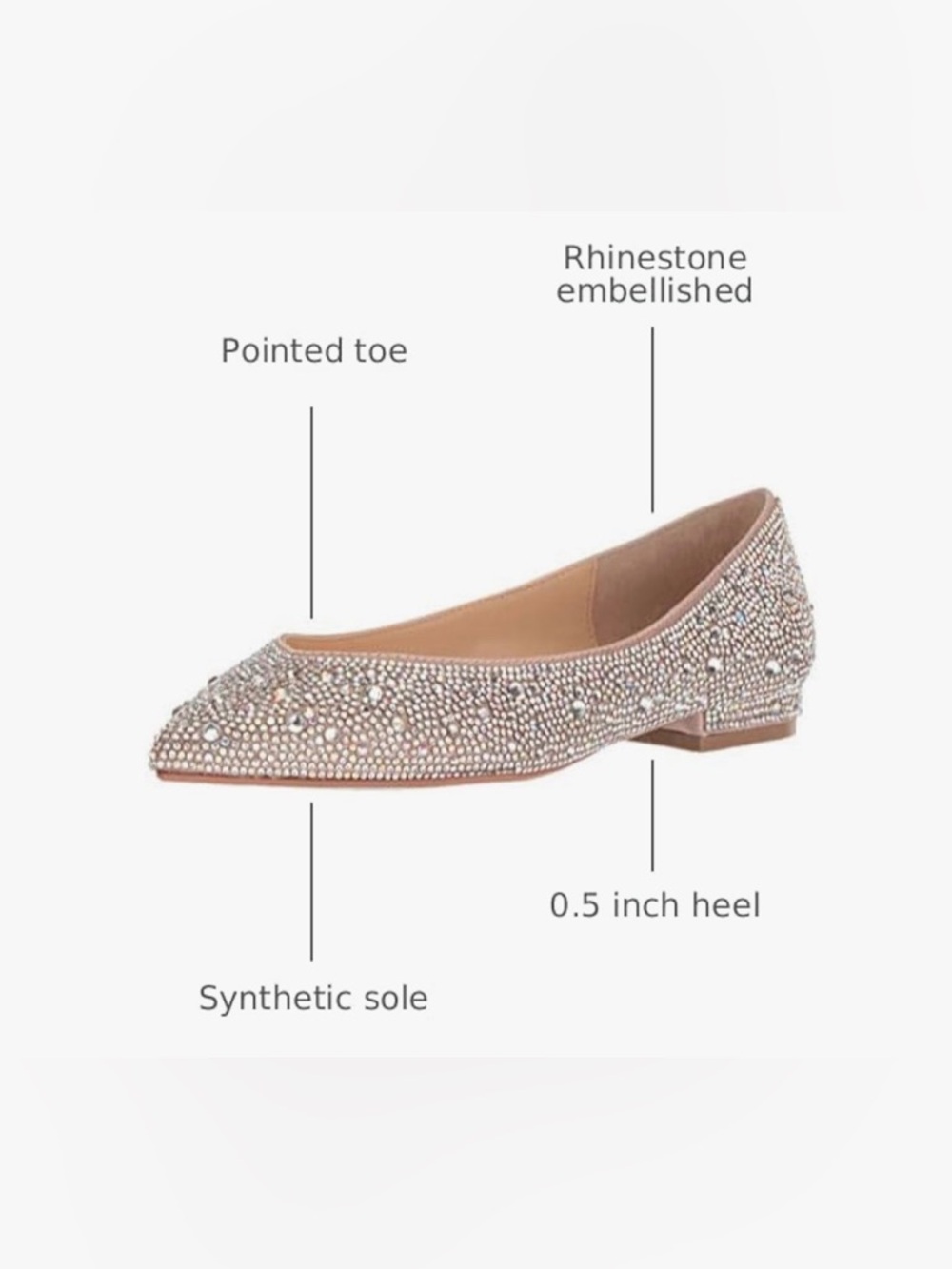 Crystal Embellished Nude Ballet Flat 8.5 - Picture 2 of 8
